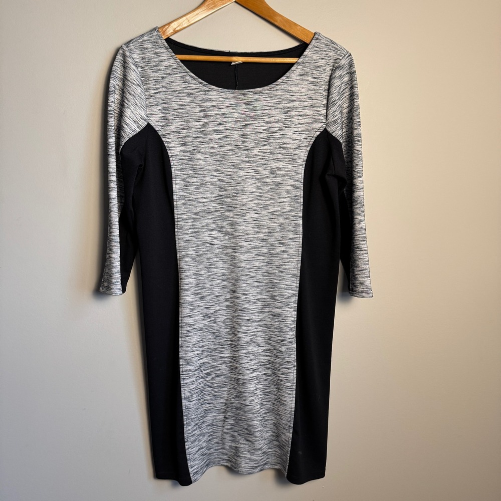 Old Navy Womens Dress 3/4 Sleeve Gray Black Large Stretch Knit Casual Work